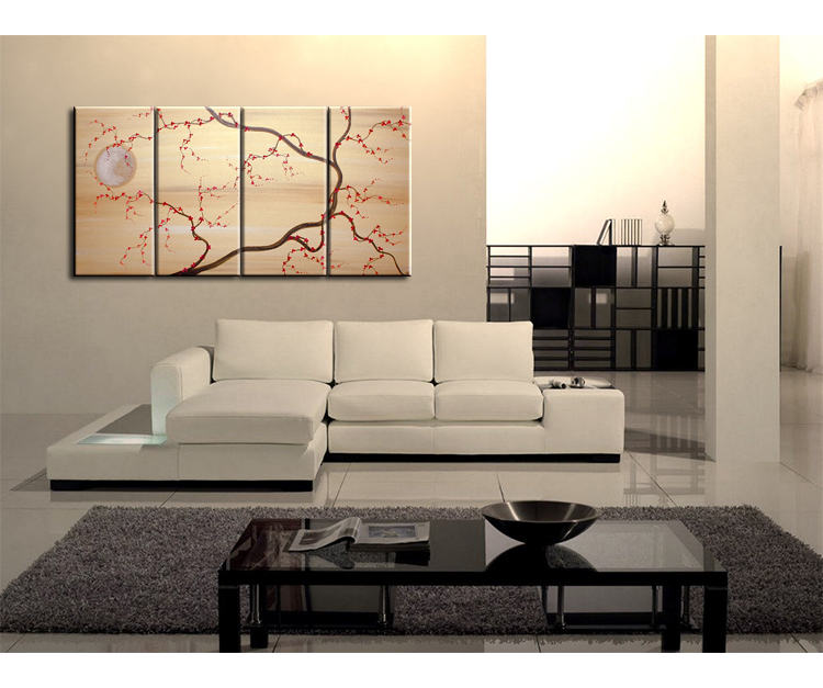 Large Tree Blossom Painting Cherry Blossoms Deep Rich Reds and Gold Tan Beige Chinese Japanese Zen Style Original Wall Art 60x30 custom