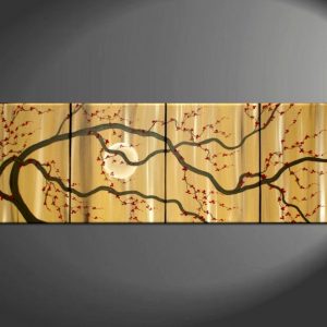 Large Zen Plum Blossom Painting Soft Caramel Neutral Colors Japanese Asian Zen Original Art Custom 75x30