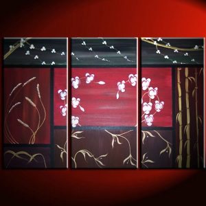 Orchids, Wheat, Cherry Blossoms, Vines and Bamboo Asian Composition Painting Wall Art Home Decor Custom 45x30