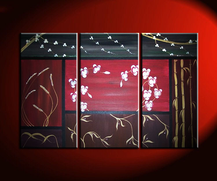 Orchids, Wheat, Cherry Blossoms, Vines and Bamboo Asian Composition Painting Wall Art Home Decor Custom 45x30