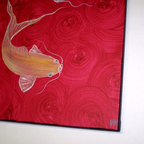 Red Koi Fish Painting Chinese Zen Wall Art Style Original Art Zen Home Decor Japanese Artwork Custom 15x30
