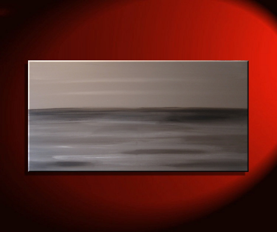 Black And White Seascape Painting Grey Ocean Art Large Calm Seas Wall Decor 48x24 By Nathalie Van - Wall Art Seascapes